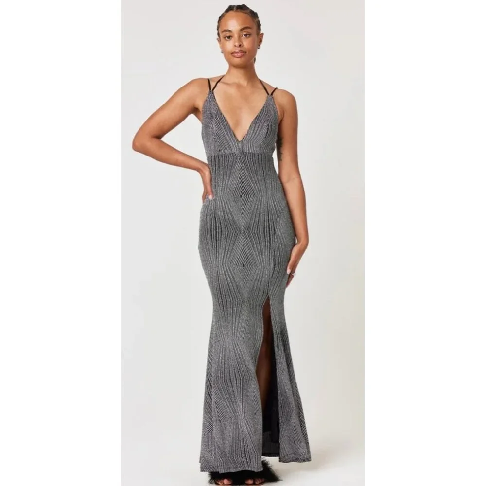 Trixxi Womens Black & White Geometric V-Neck Maxi Dress With Slit Size 1 - Picture 1 of 7